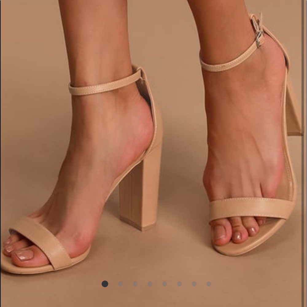 Lulus Taylor Naked Hazelnut Ankle Strap Block Heels- Brand New